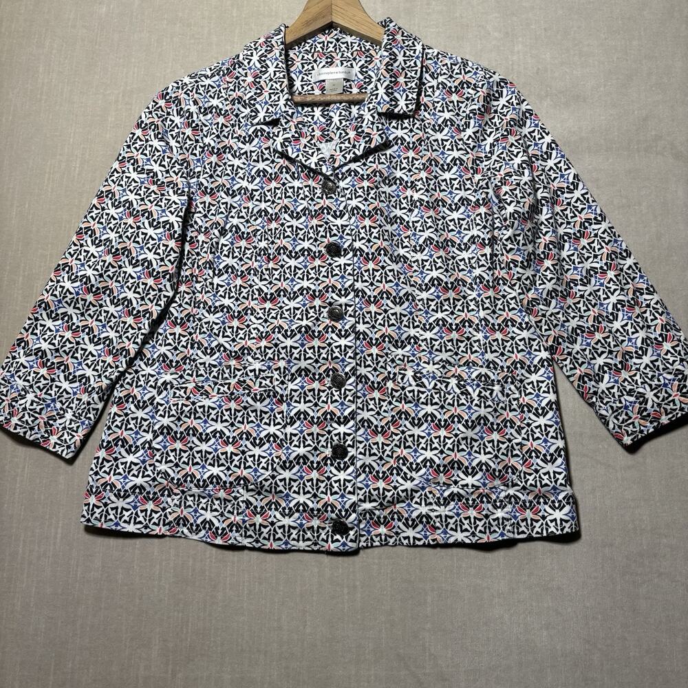 Christopher Banks Womens Button Jacket Blazer Medium Dragonfly Geometric‎ Artsy